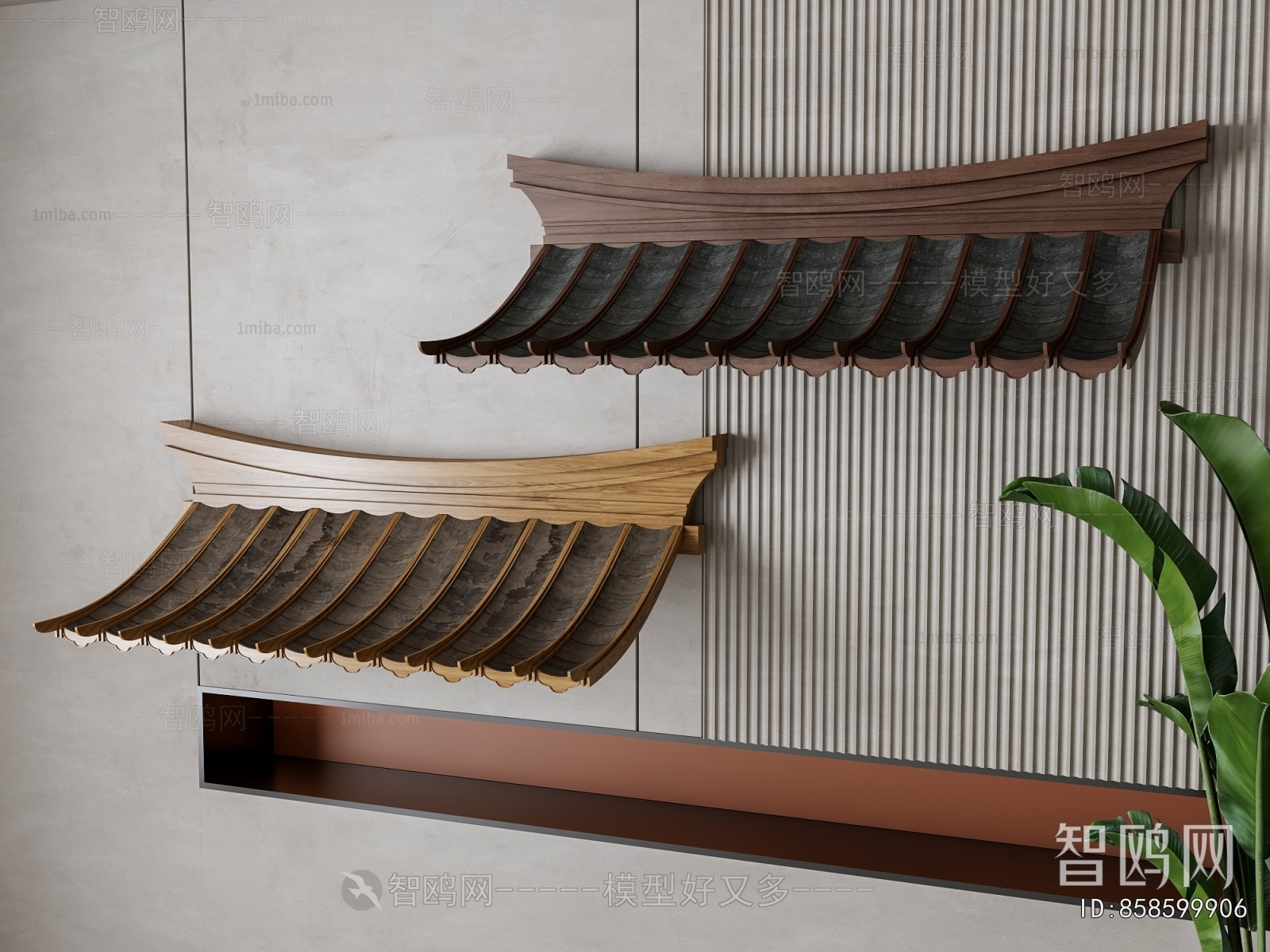 新中式屋檐墙饰装饰3D模型下载