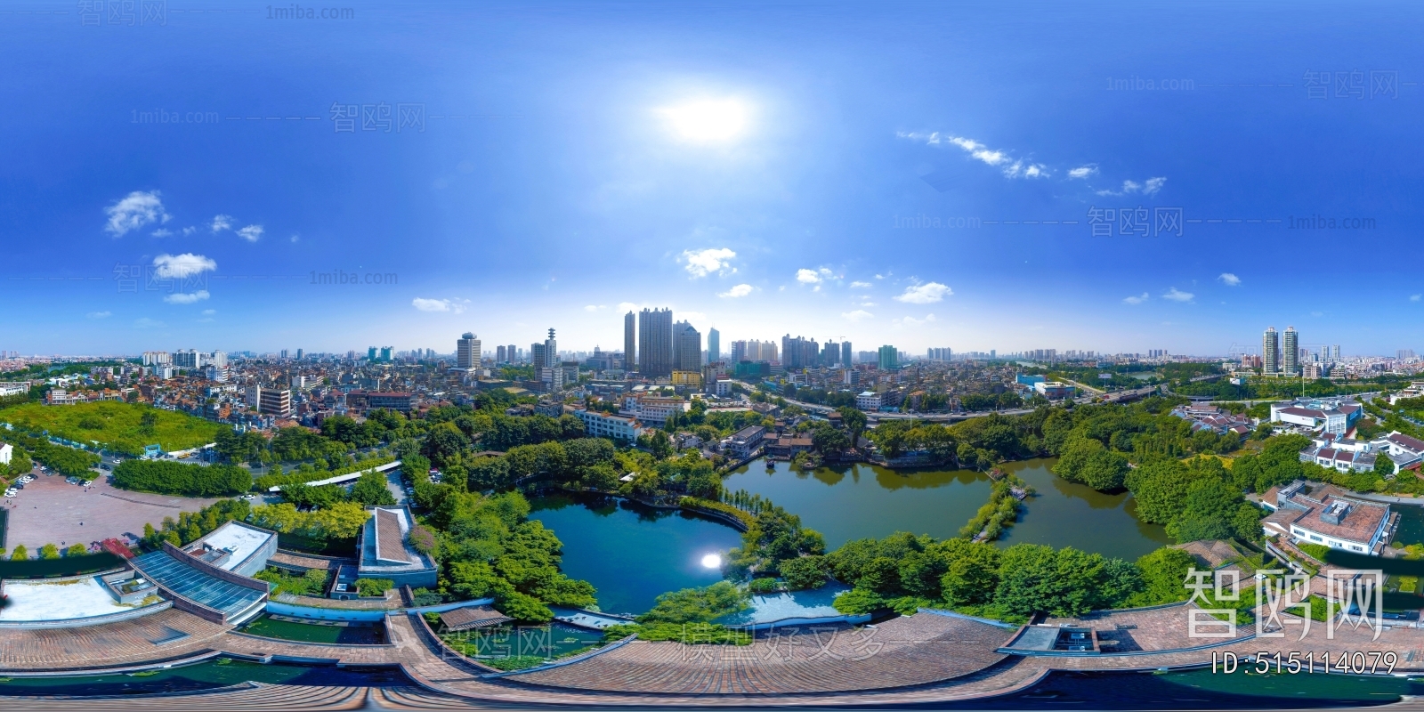 白天城市河流生态绿化全景HDR