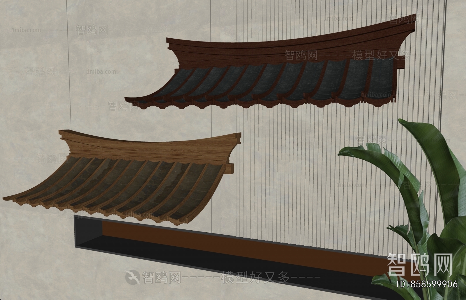 新中式屋檐墙饰装饰3D模型下载