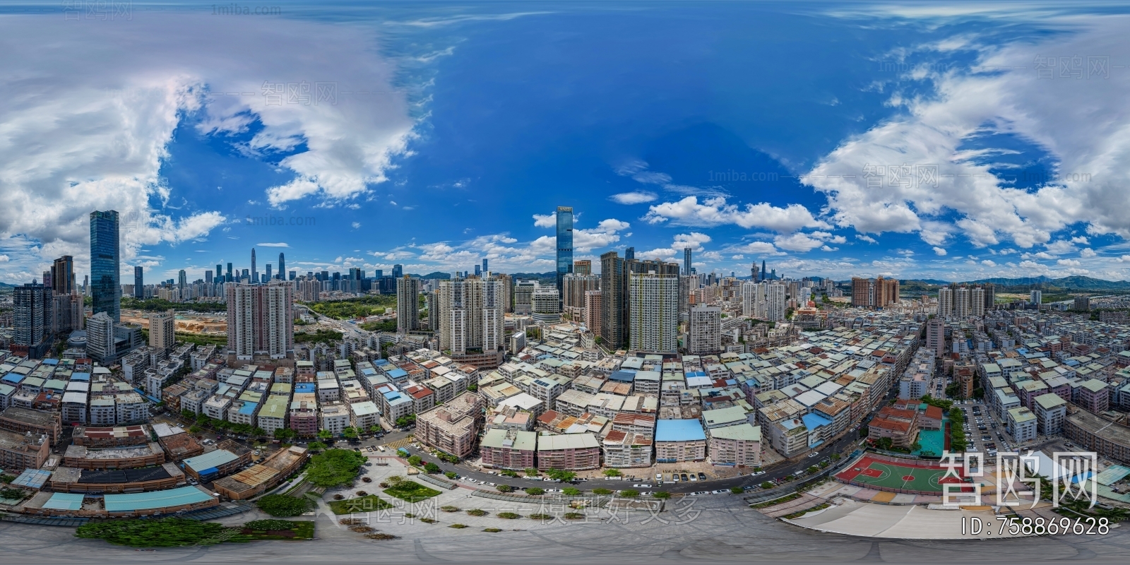 白天城市鸟瞰建筑全景HDR