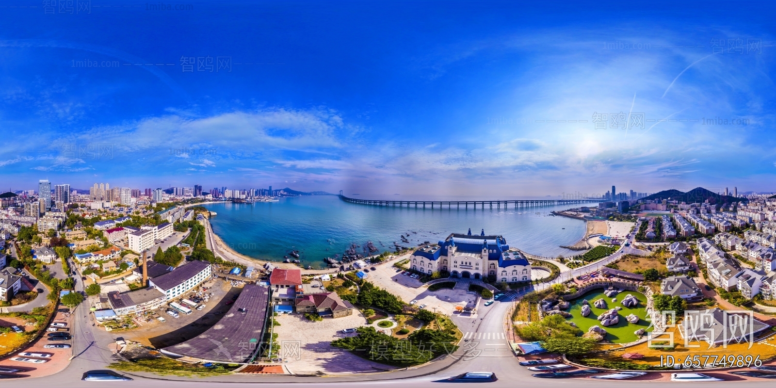 白天城市河流生态绿化全景HDR