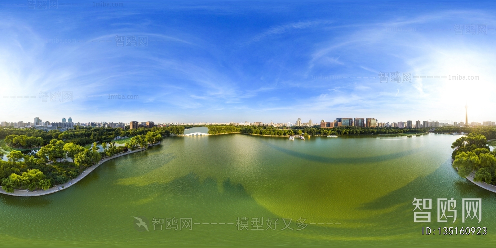 城市生态绿化河流全景HDR