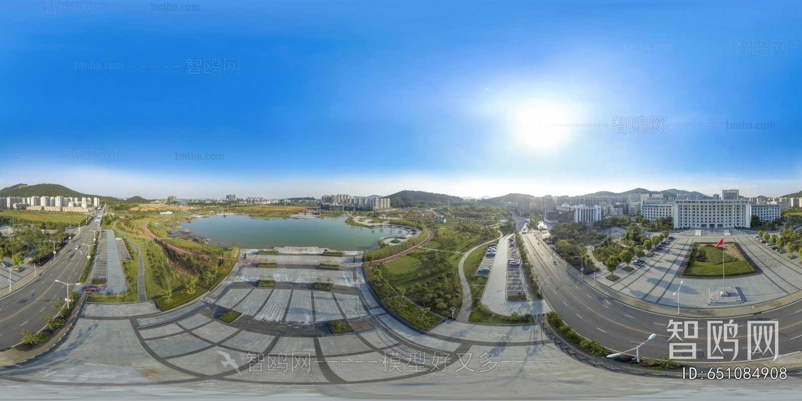 城市生态绿化河流全景HDR