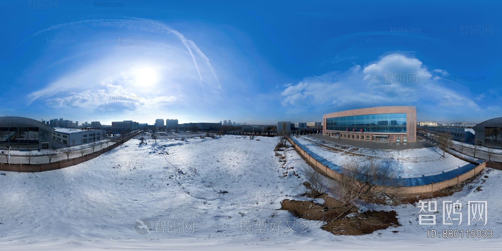 城市户外雪地落叶风景HDR