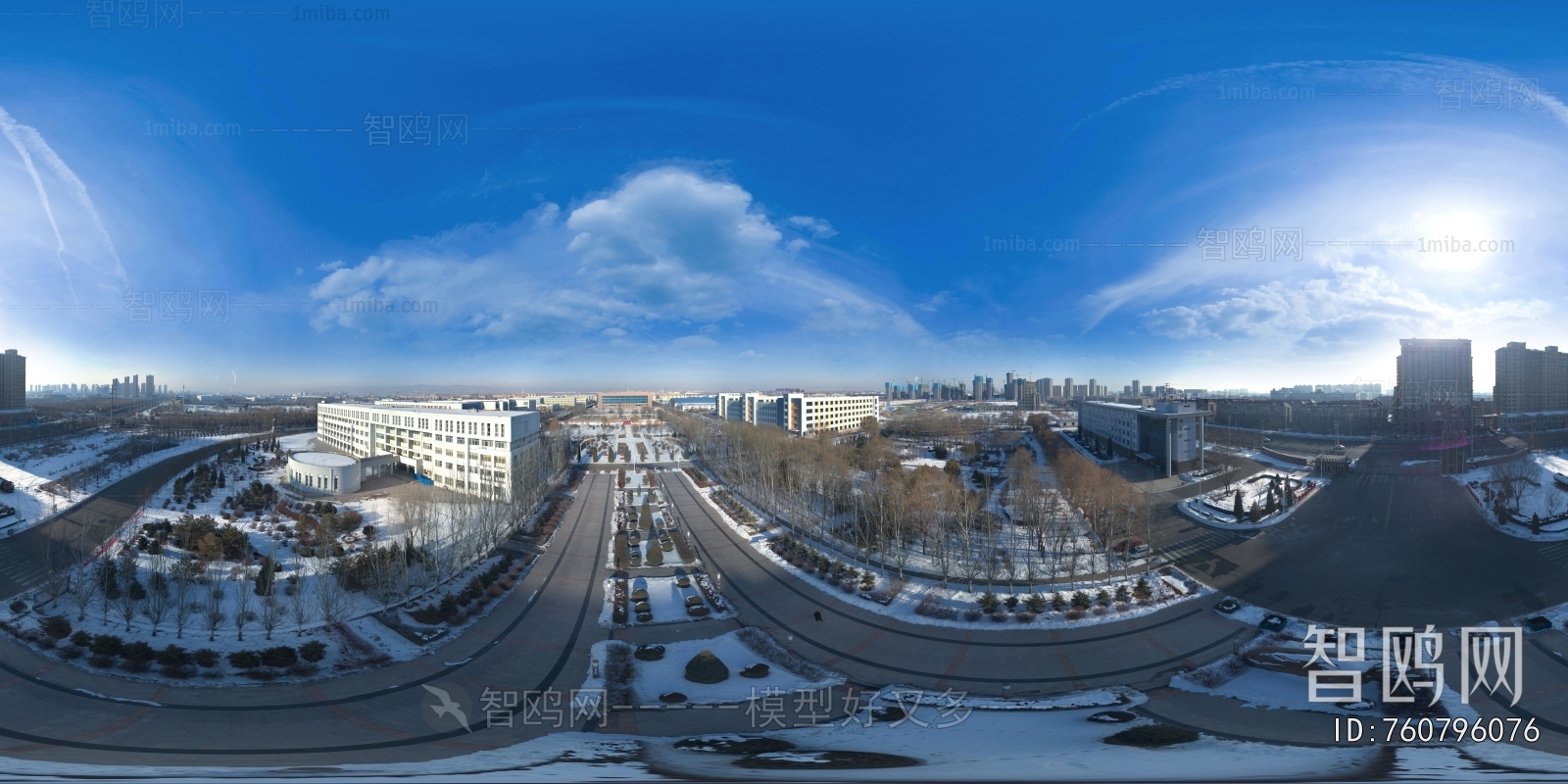 城市户外雪地落叶风景HDR