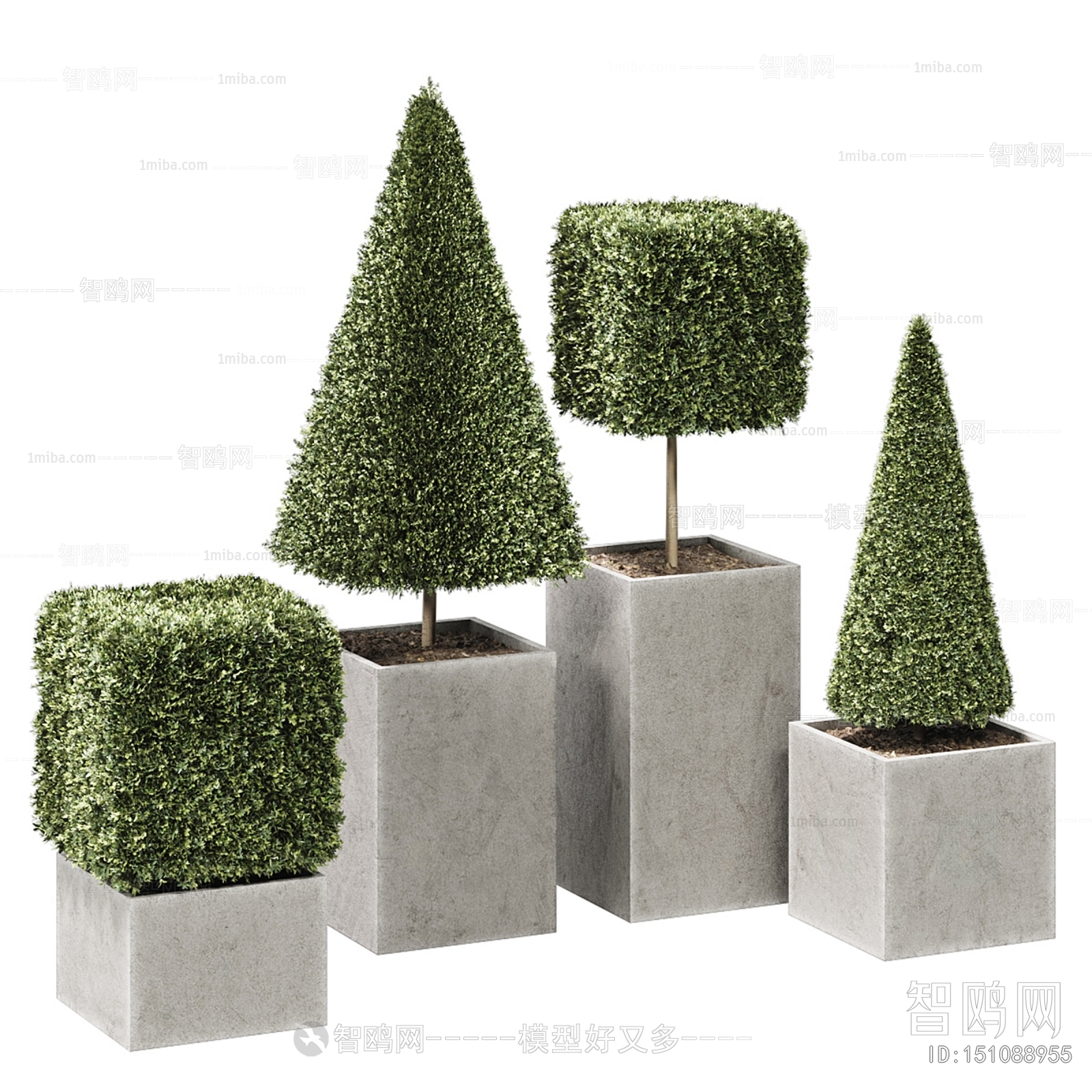 现代造型灌木绿植 花坛3D模型下载