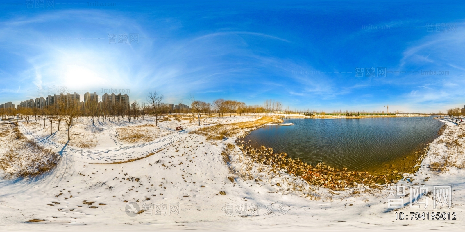 城市户外雪地落叶风景HDR