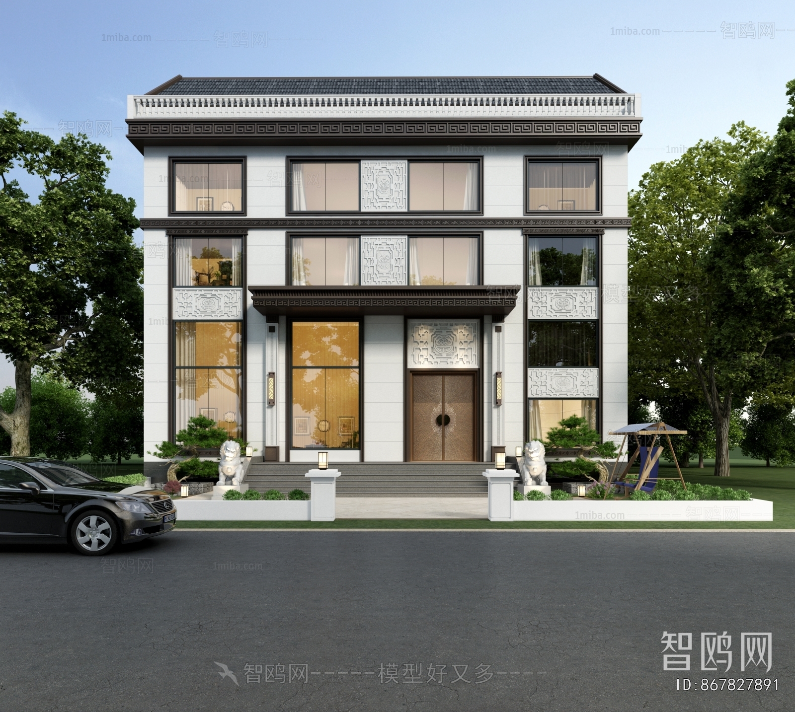 新中式自建房 独栋别墅3D模型下载