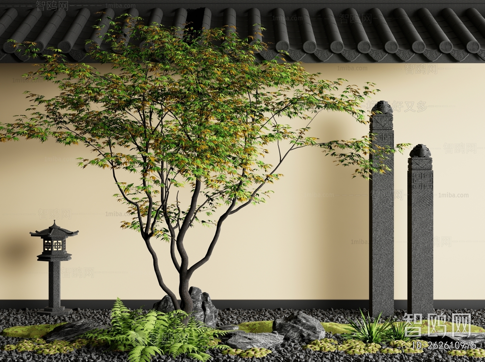 中式庭院景观枫树 拴马桩