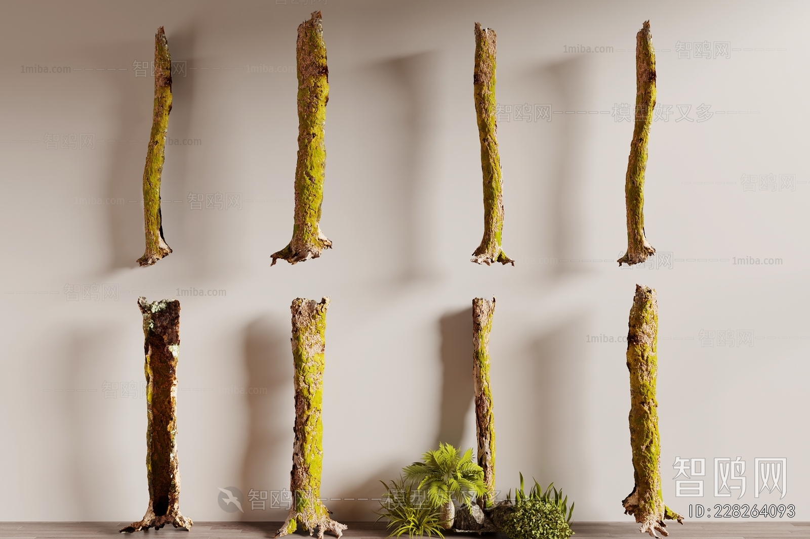现代枯木 苔藓 腐木3D模型下载