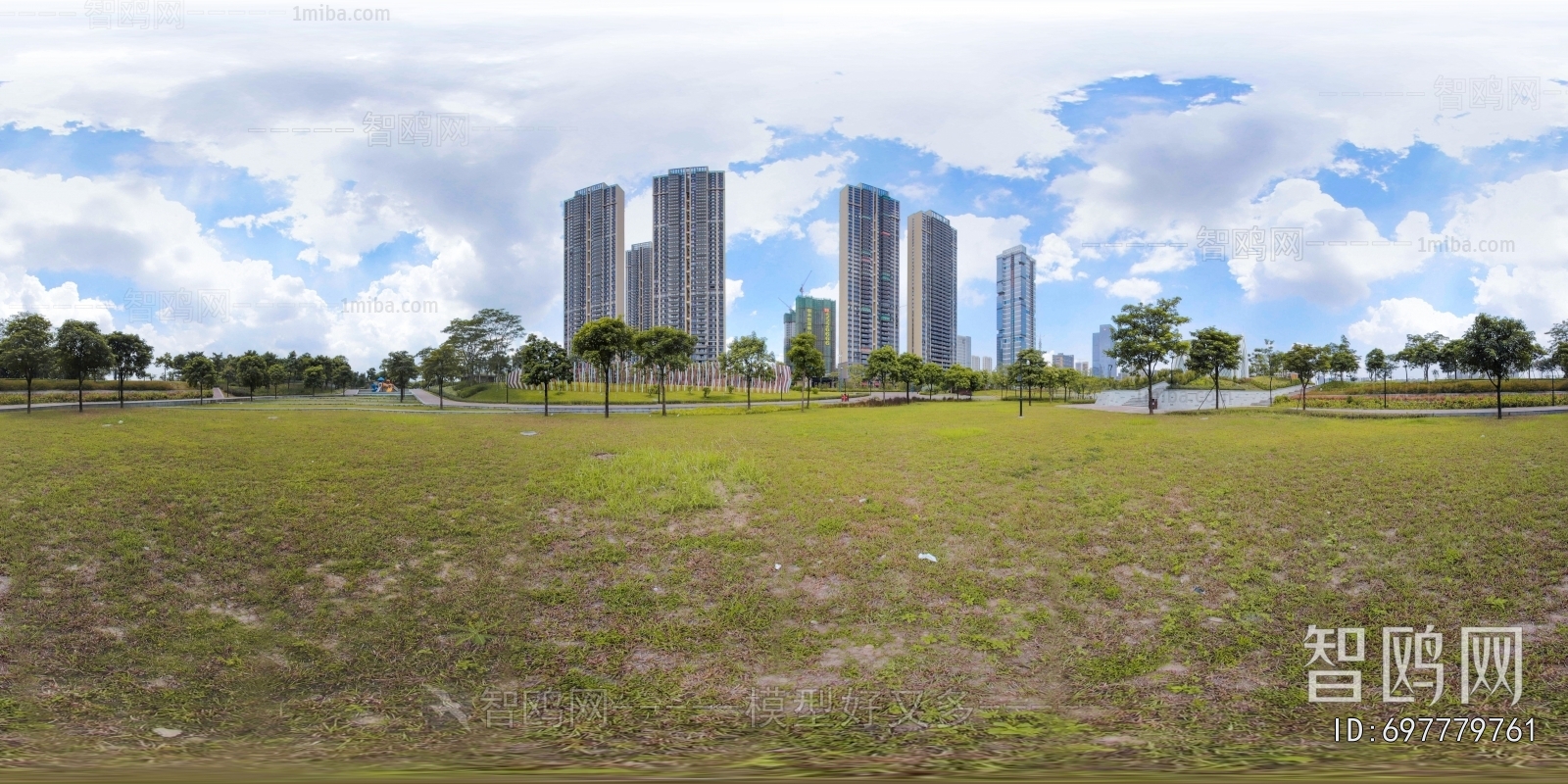 城市休闲广场绿地全景HDR