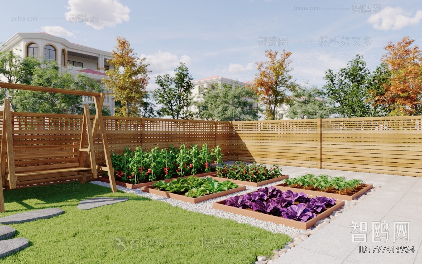 现代庭院 花园 菜地3D模型下载