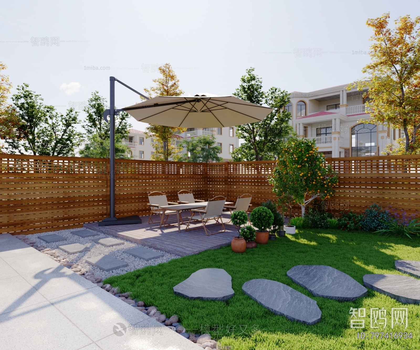 现代庭院 花园 菜地3D模型下载