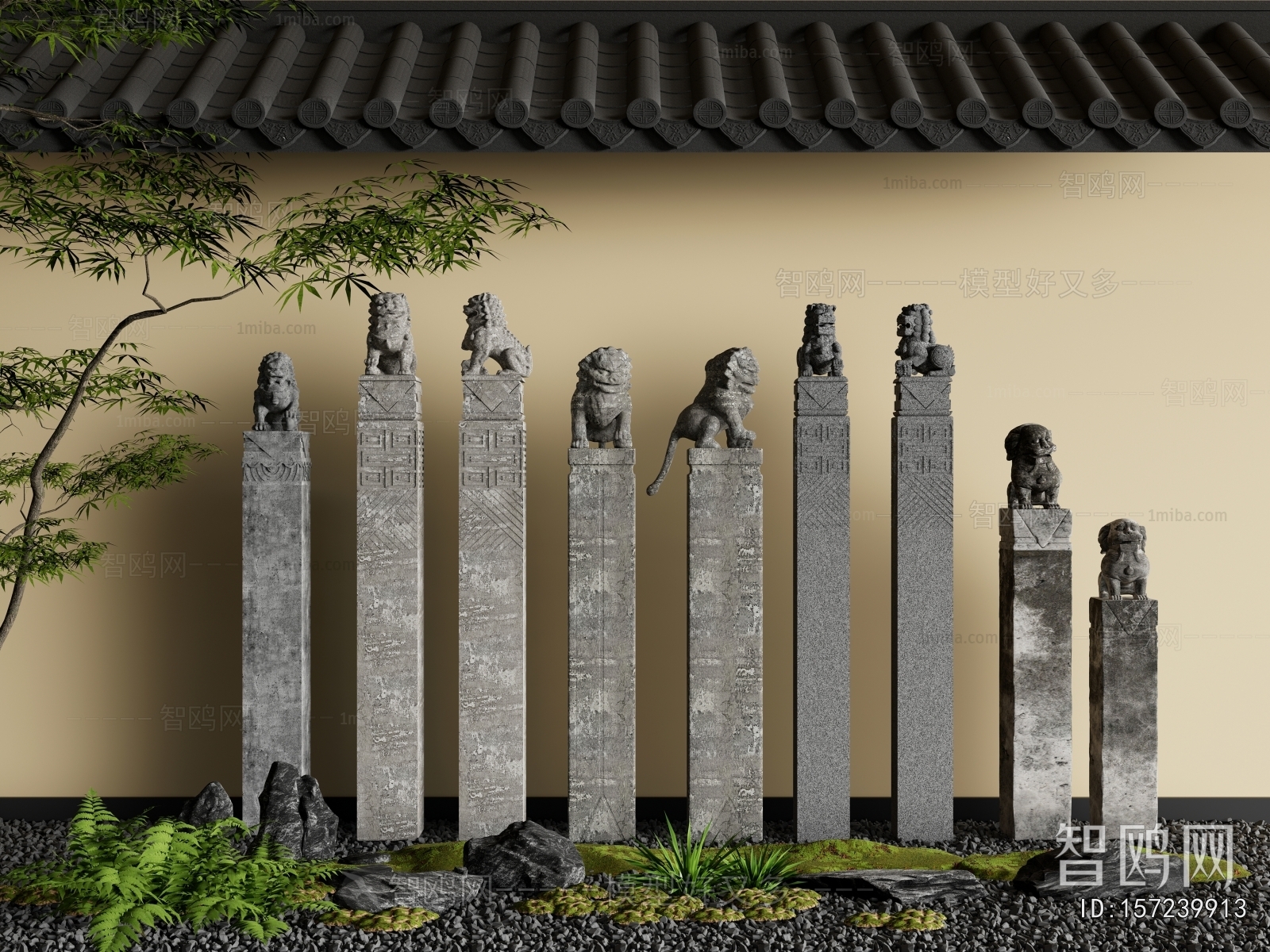 中式石狮子雕塑 拴马桩