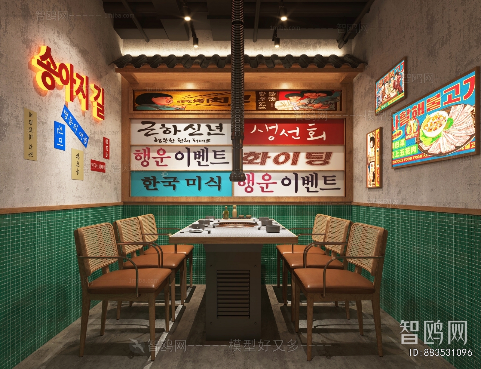 韩式复古烤肉店餐厅包厢