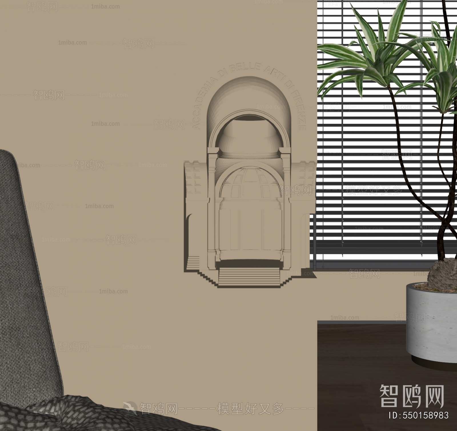 现代嵌入式石膏壁灯3D模型下载