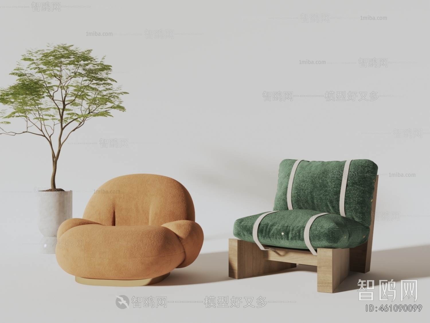 现代布艺单人沙发3D模型下载