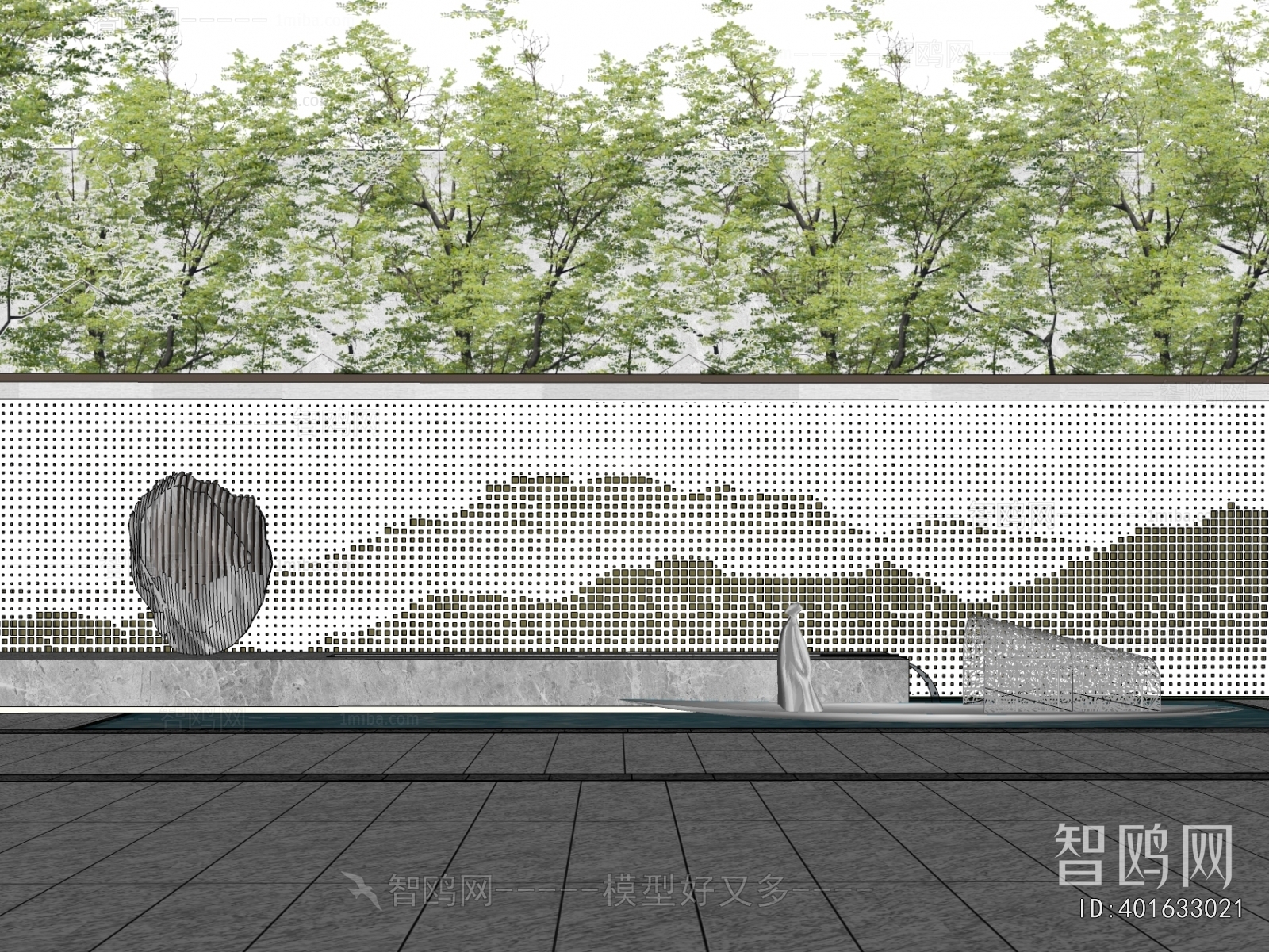 新中式格栅景墙围墙
