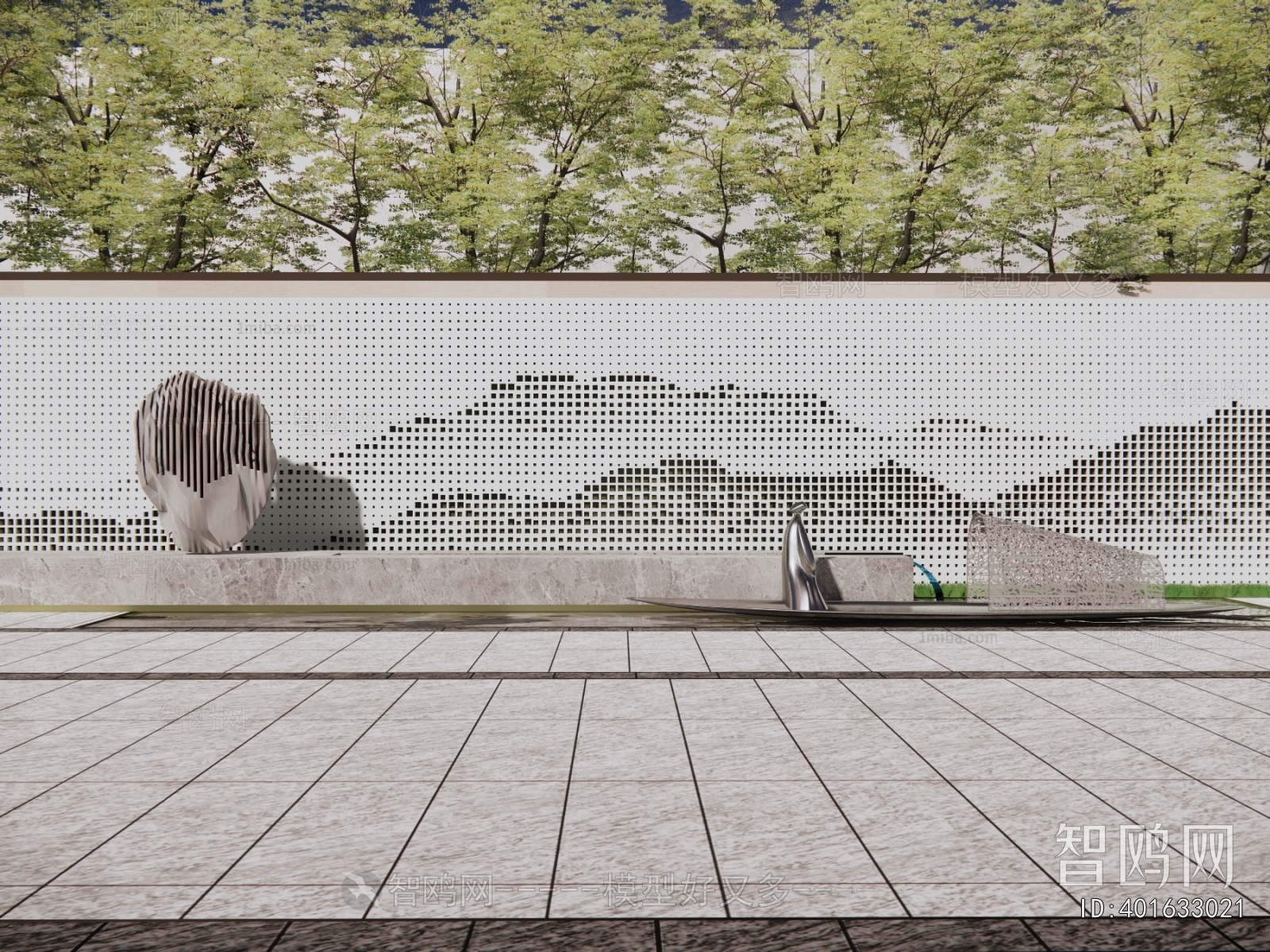 新中式格栅景墙围墙
