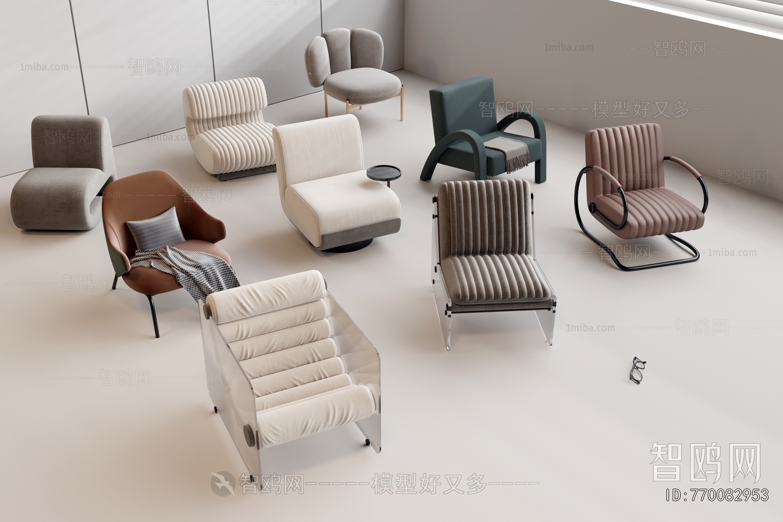 现代亚克力单人沙发组合3D模型下载