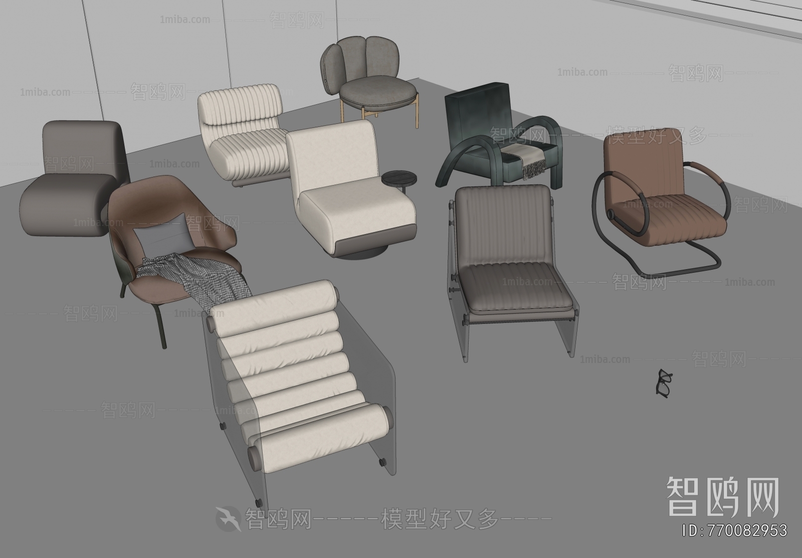 现代亚克力单人沙发组合3D模型下载