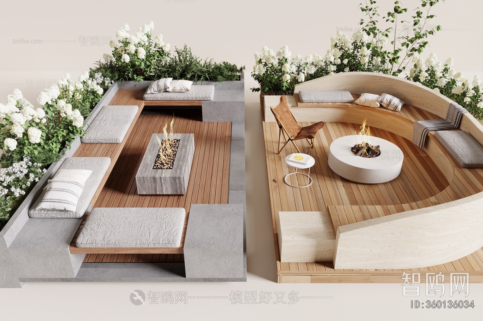 现代庭院景观卡座座椅3D模型下载
