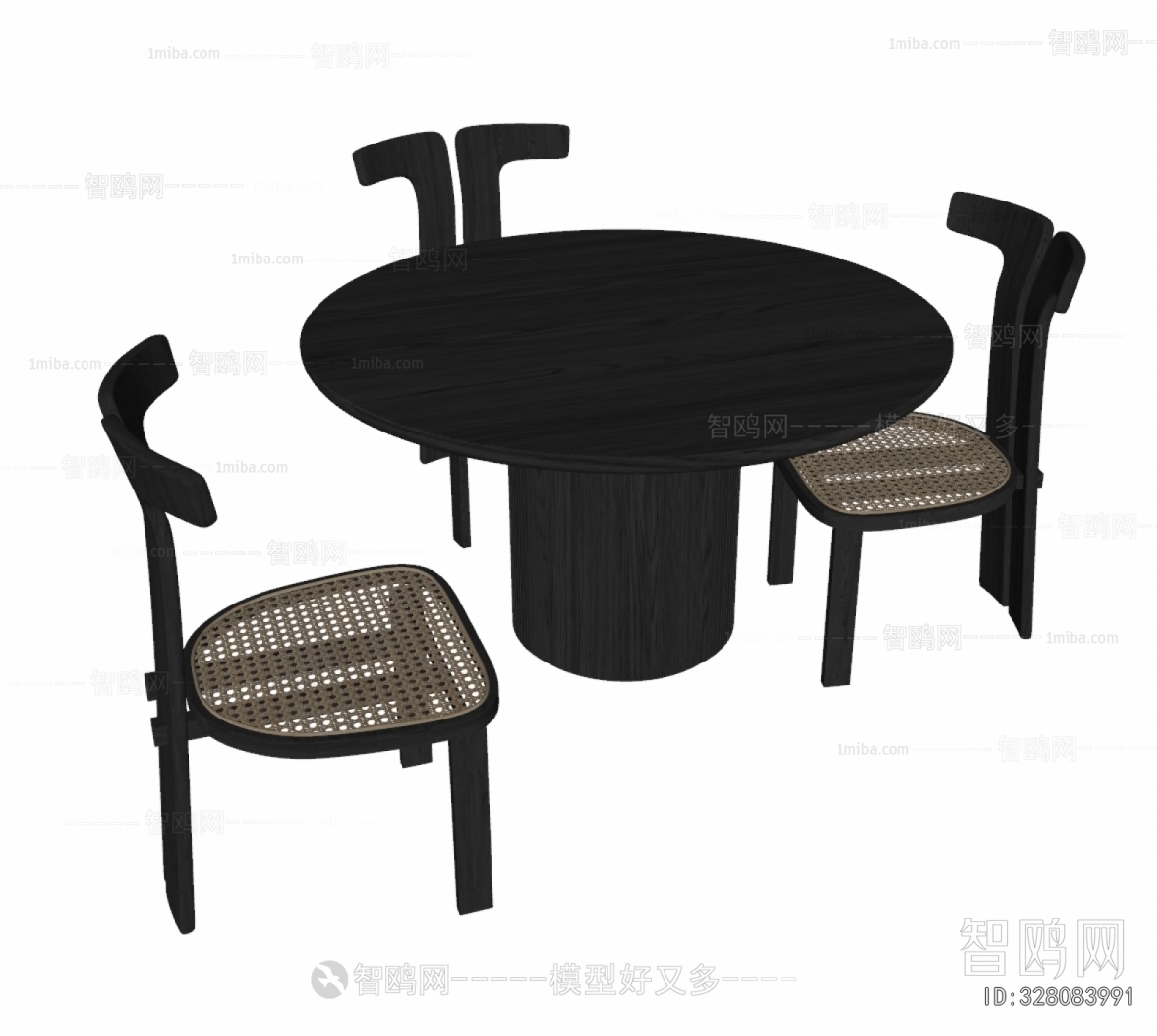 WestElm现代圆餐桌藤编椅