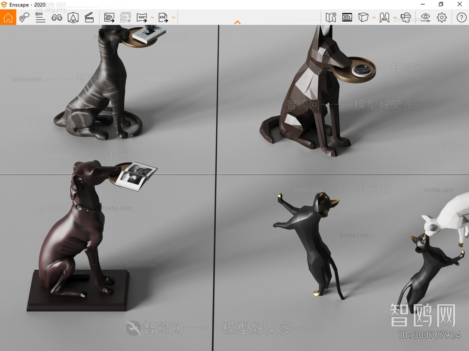米洛提 Minotti现代小狗小猫雕塑边几