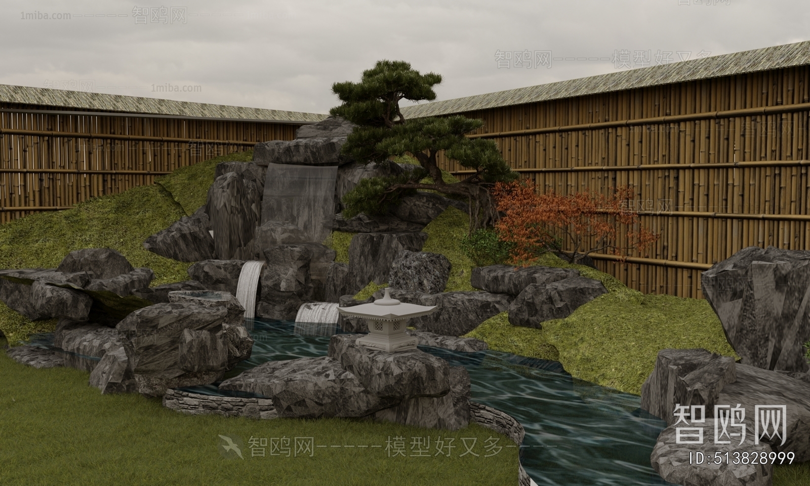 新中式庭院景观假山石头水景