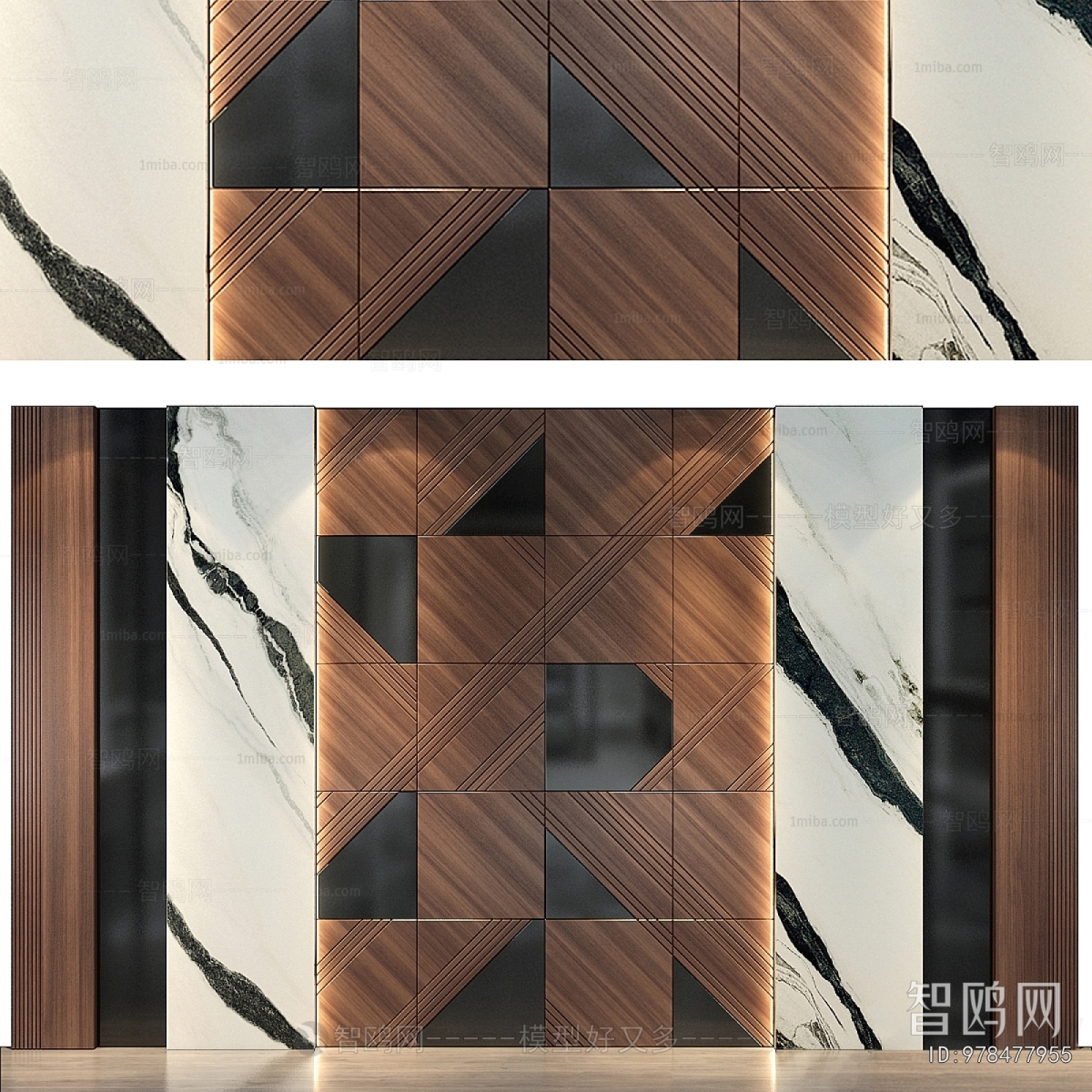 现代实木背景墙3D模型下载