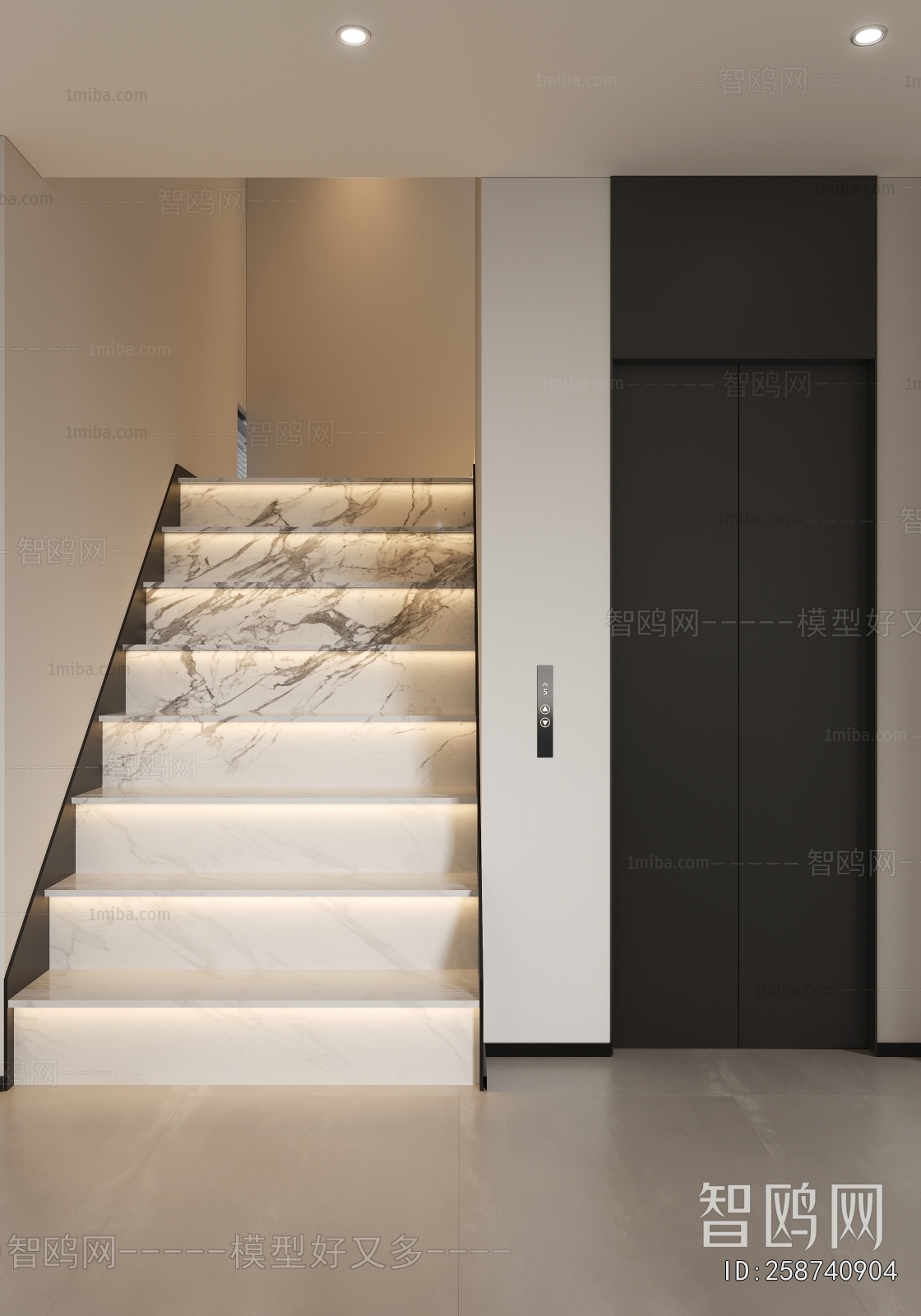 现代楼梯间 电梯3D模型下载