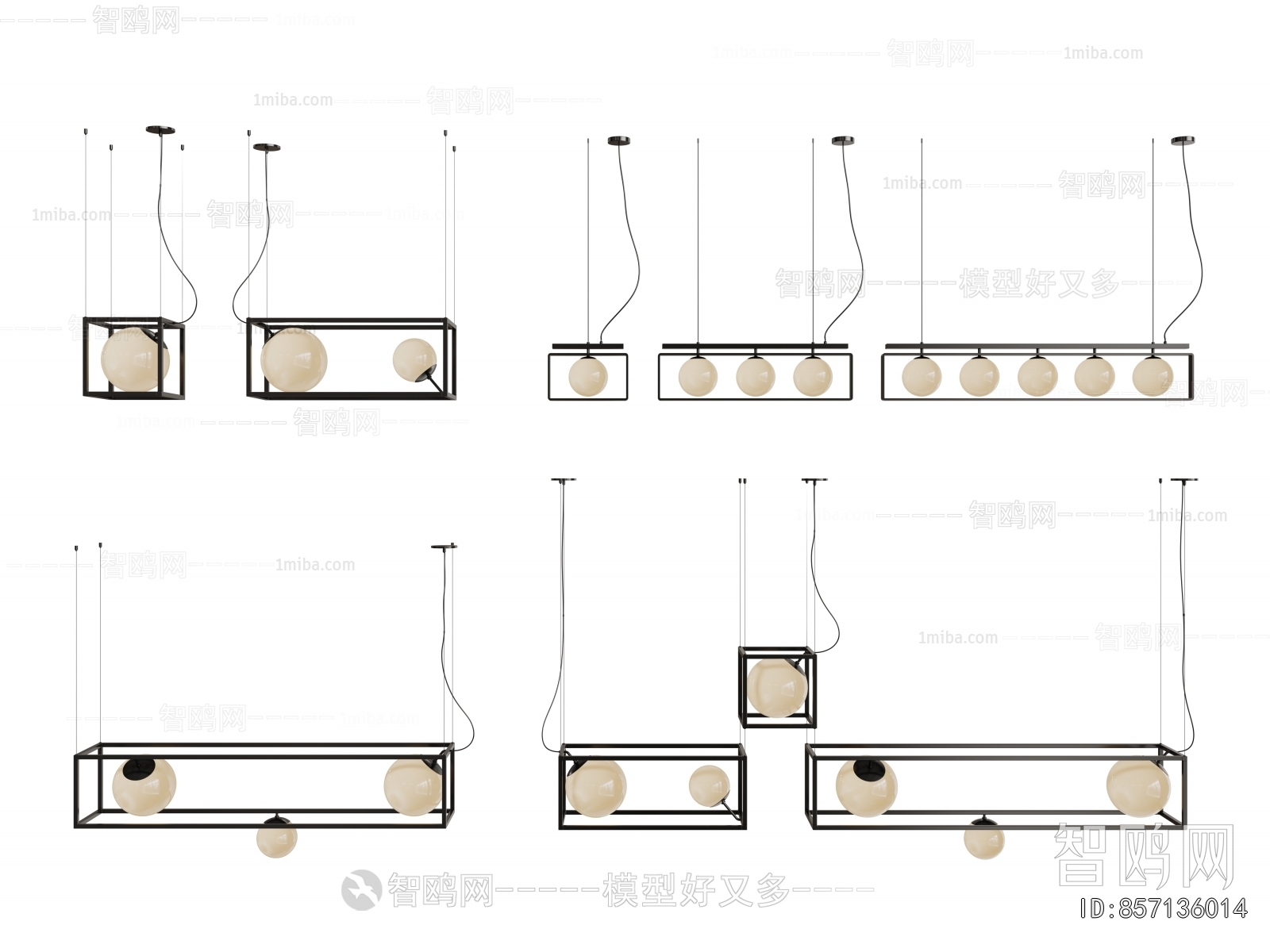 现代球形长吊灯组合