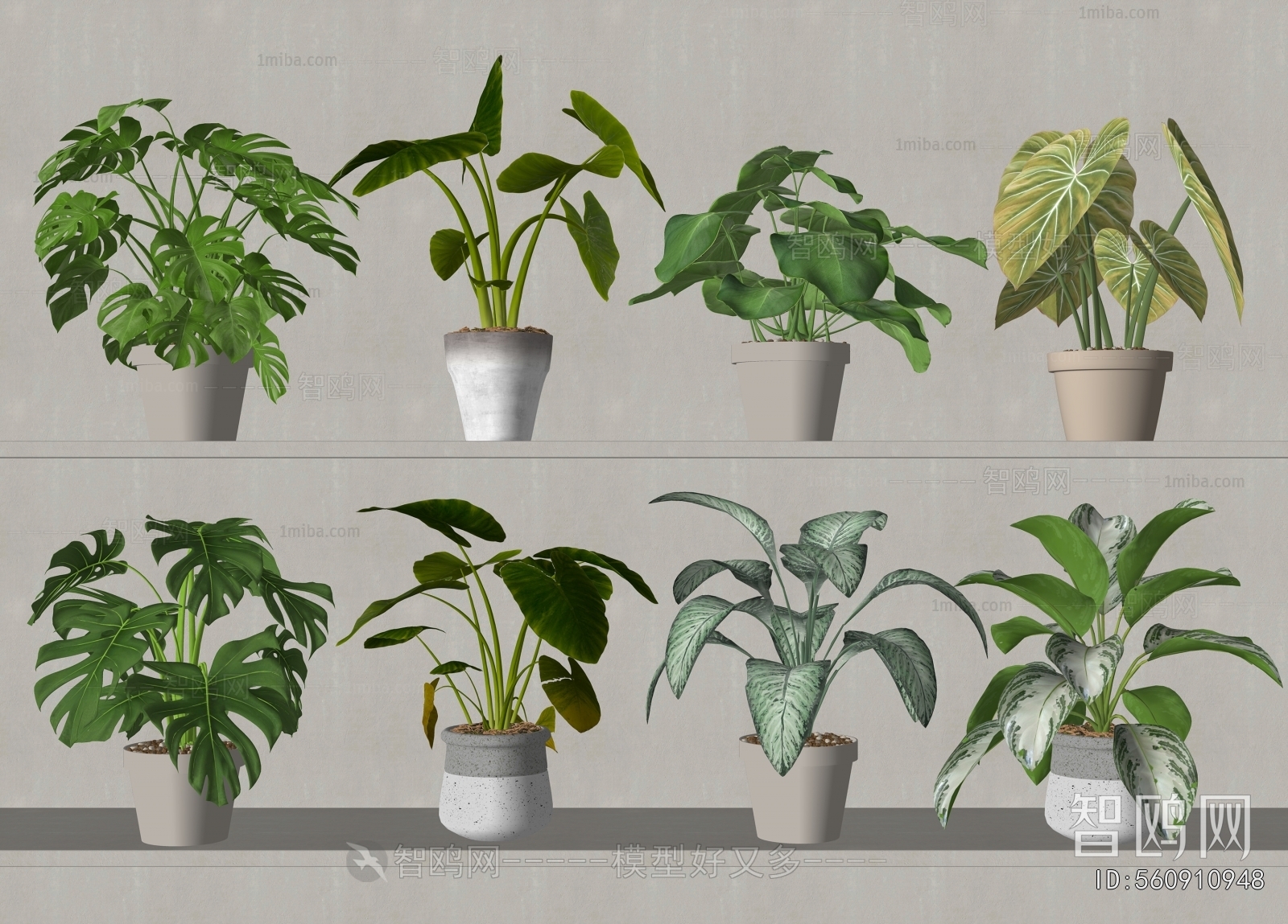 现代绿植盆栽组合3D模型下载
