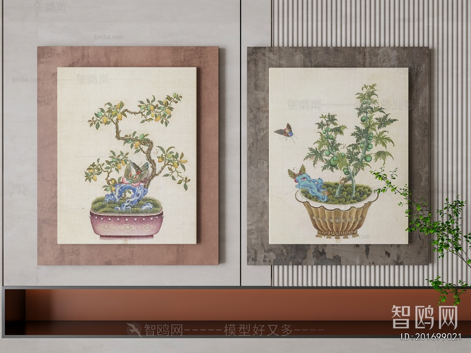 新中式果树盆景装饰挂画