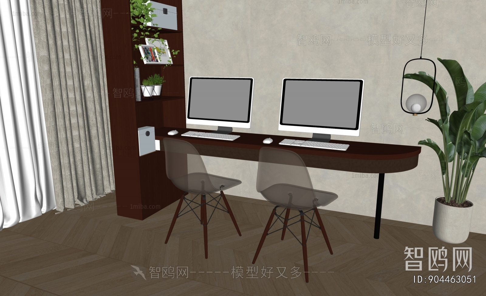 美式电脑桌亚克力椅组合3D模型下载
