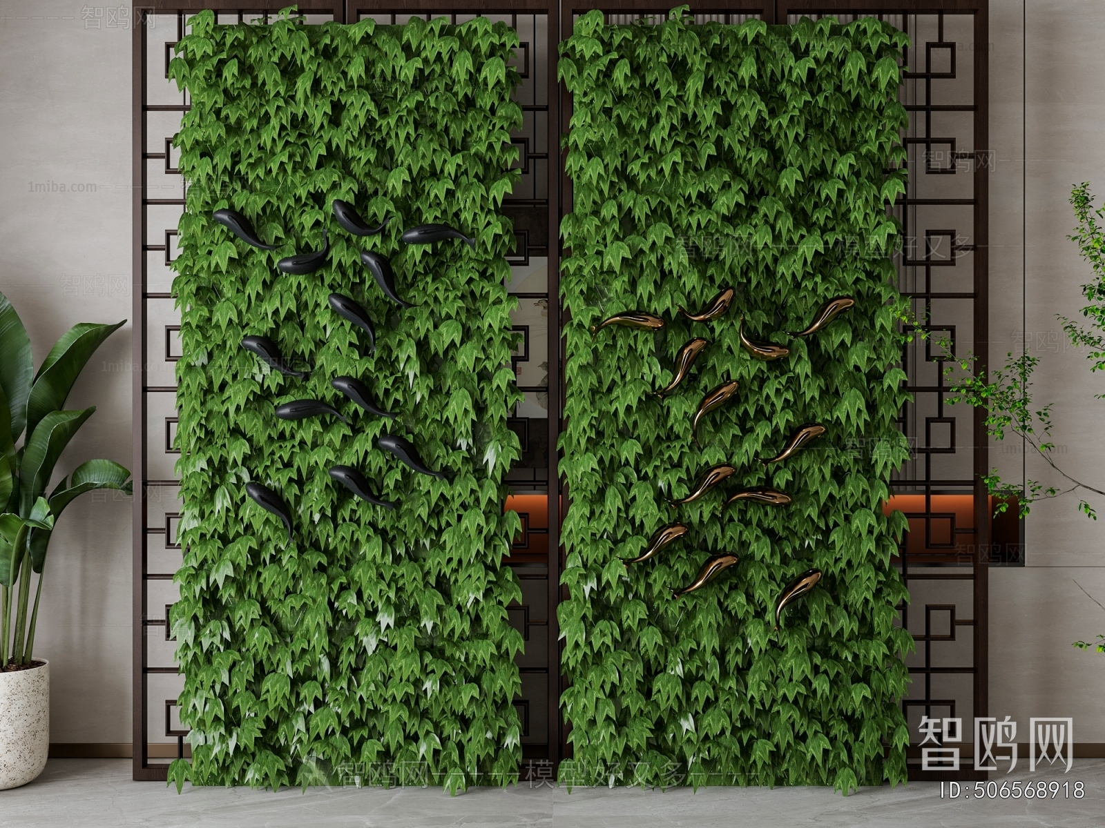 新中式植物墙隔断