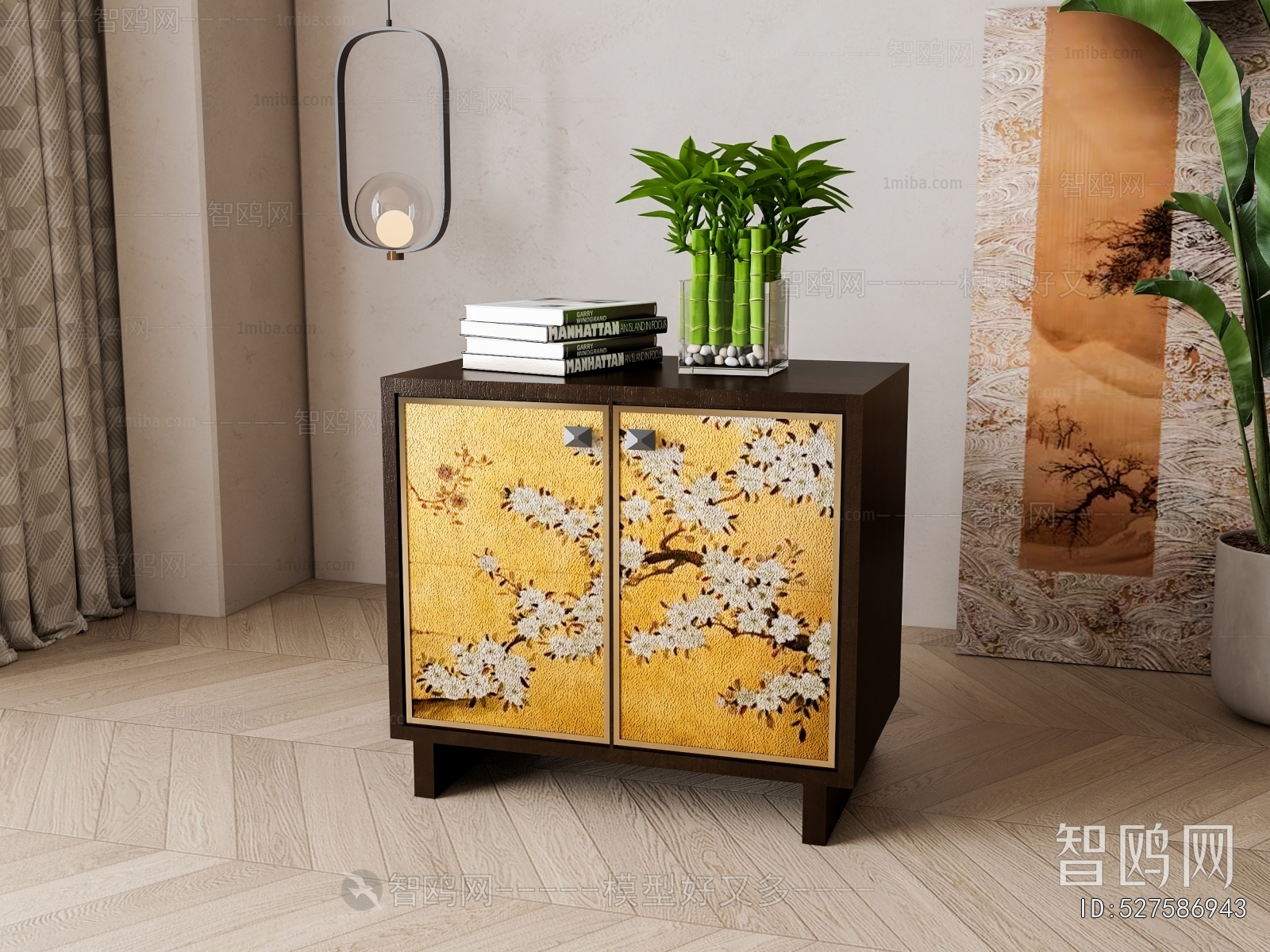 New Chinese Style Bedside Cupboard
