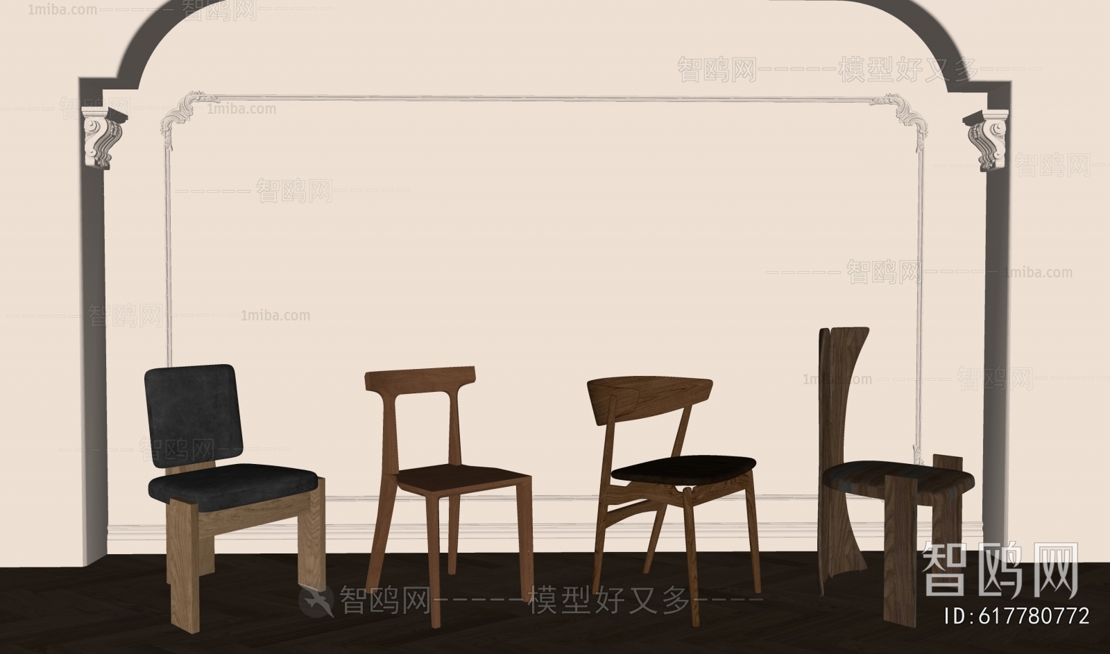 现代中古风木质餐椅组合