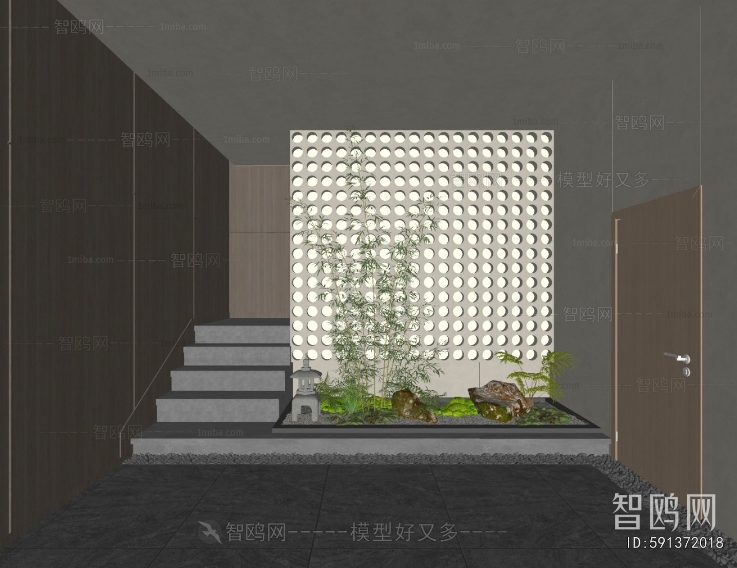 现代楼梯间景观造景3D模型下载