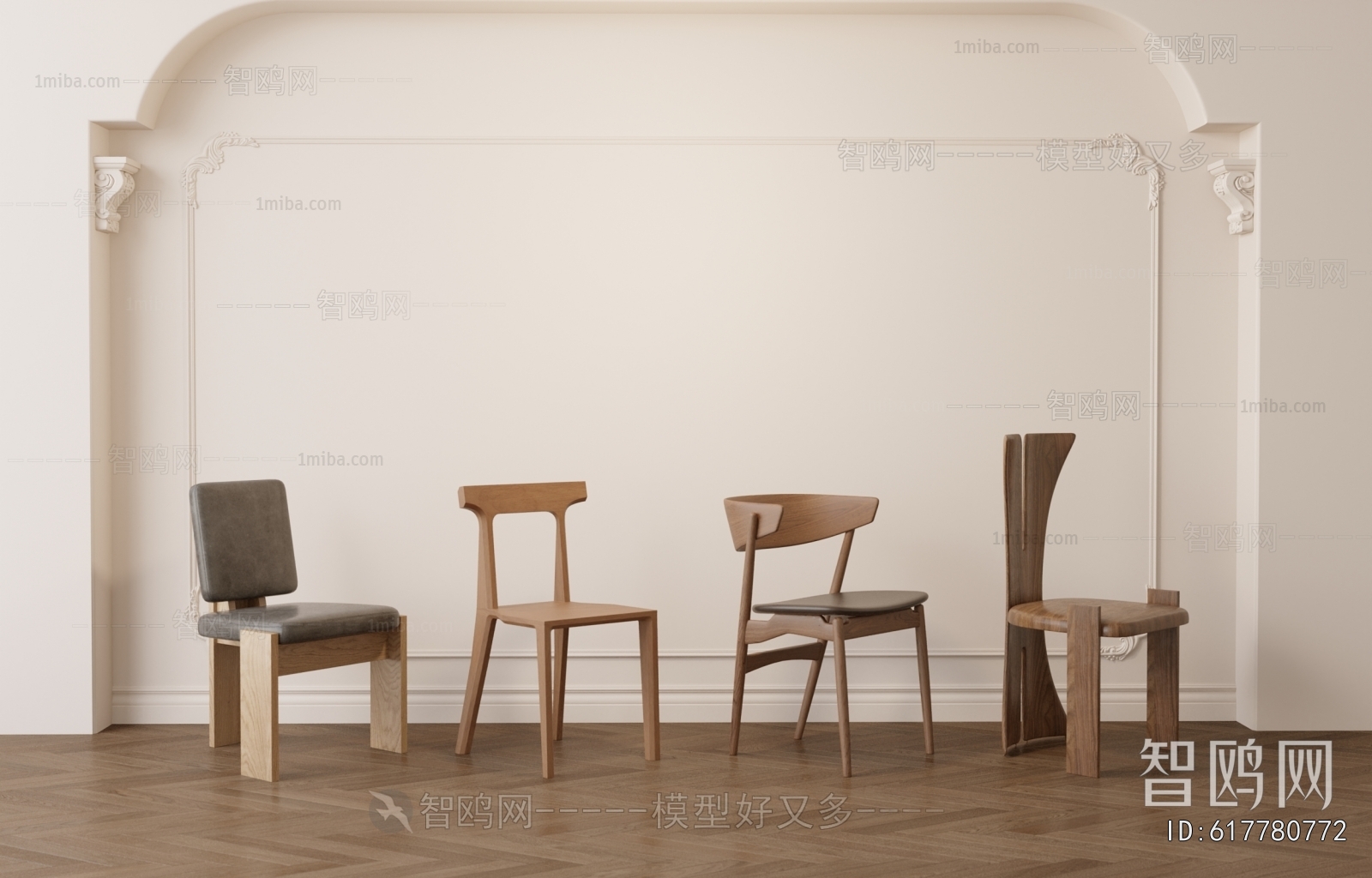 现代中古风木质餐椅组合