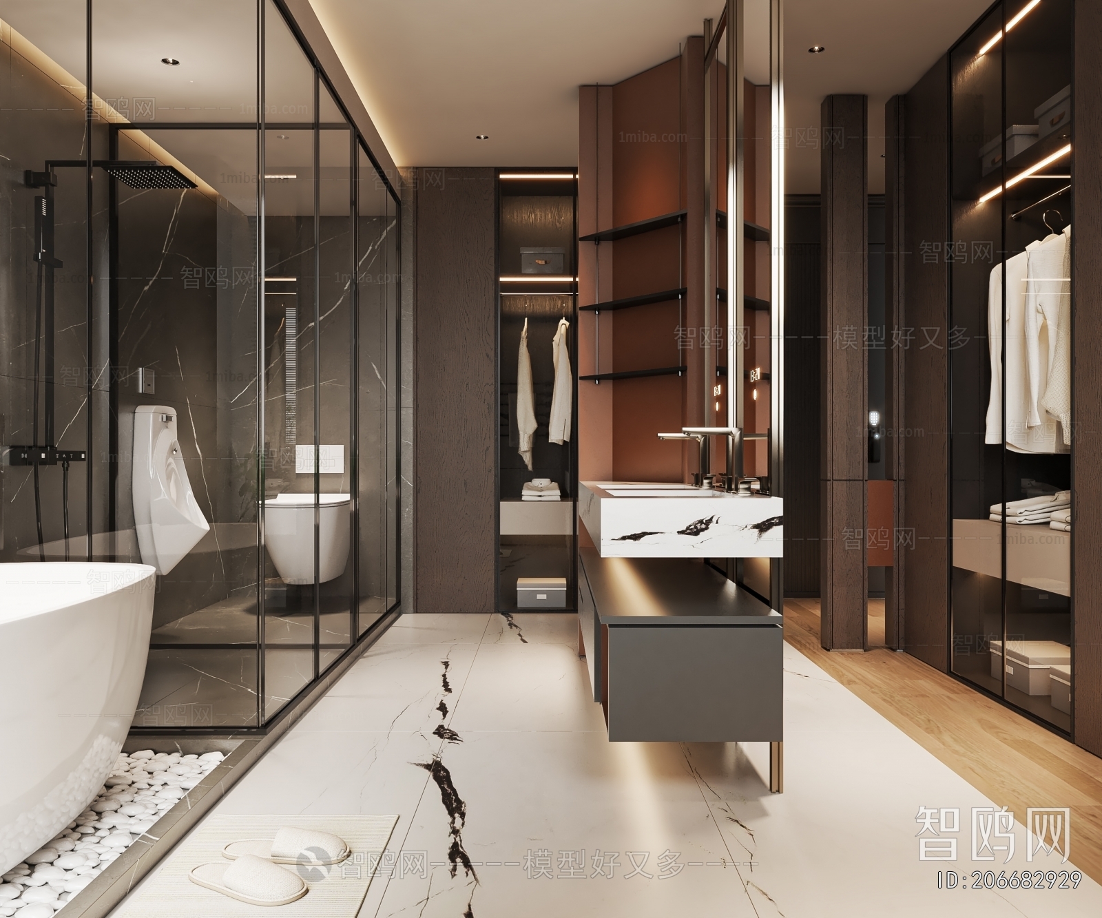 现代意式卫生间浴室3D模型下载