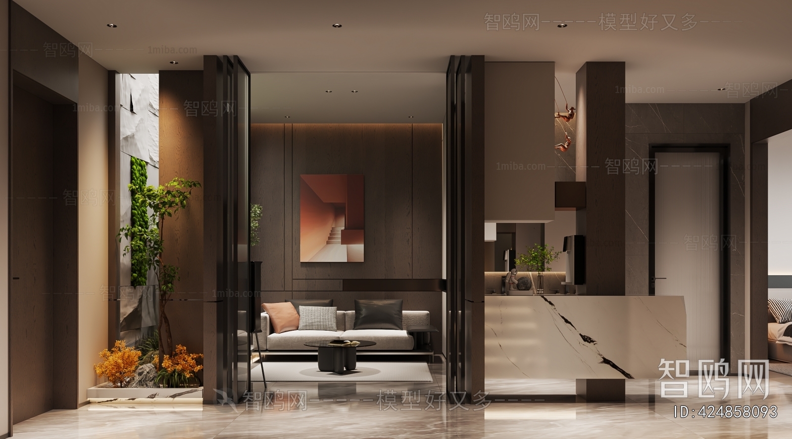 现代意式家居起居室3D模型下载