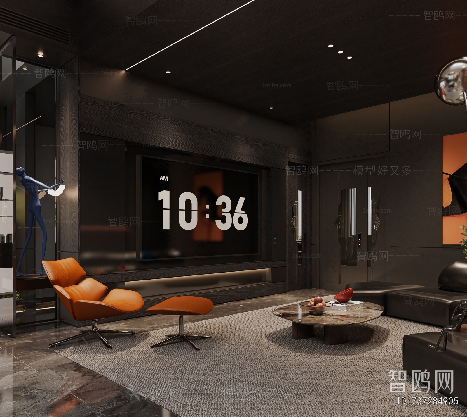 多场景-现代意式客厅+台球室3D模型下载