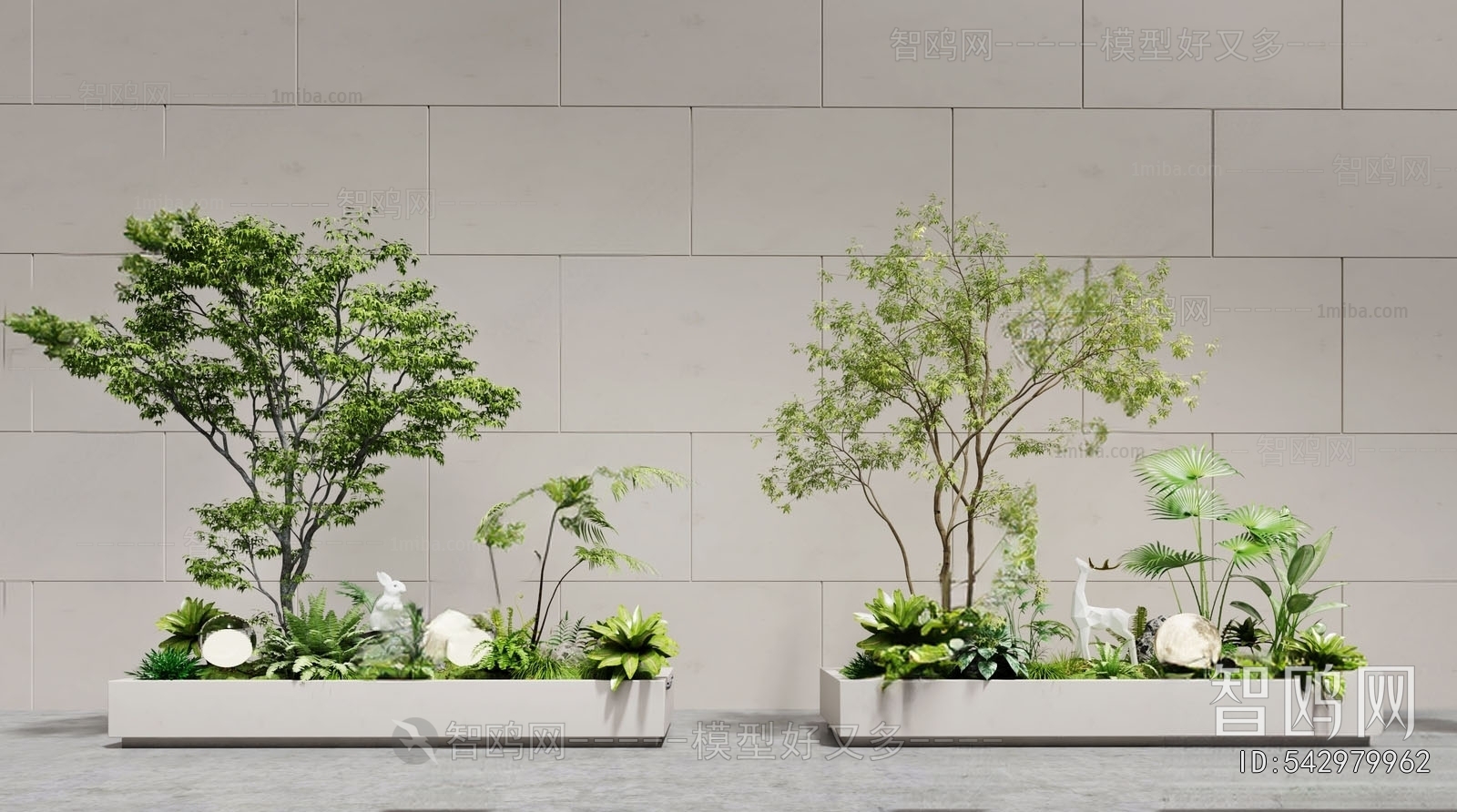 现代花坛 植物堆3D模型下载