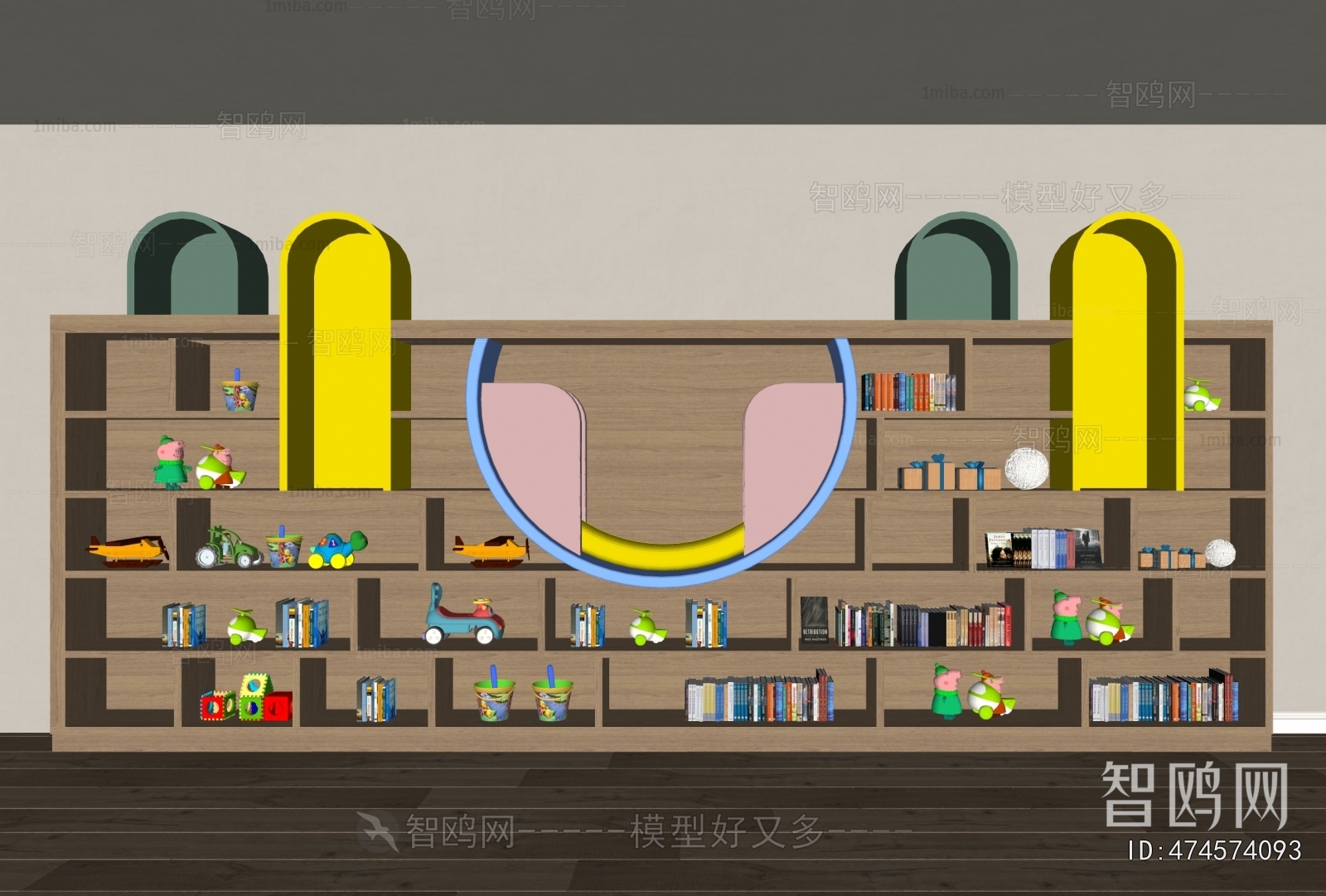 现代幼儿园书柜3D模型下载