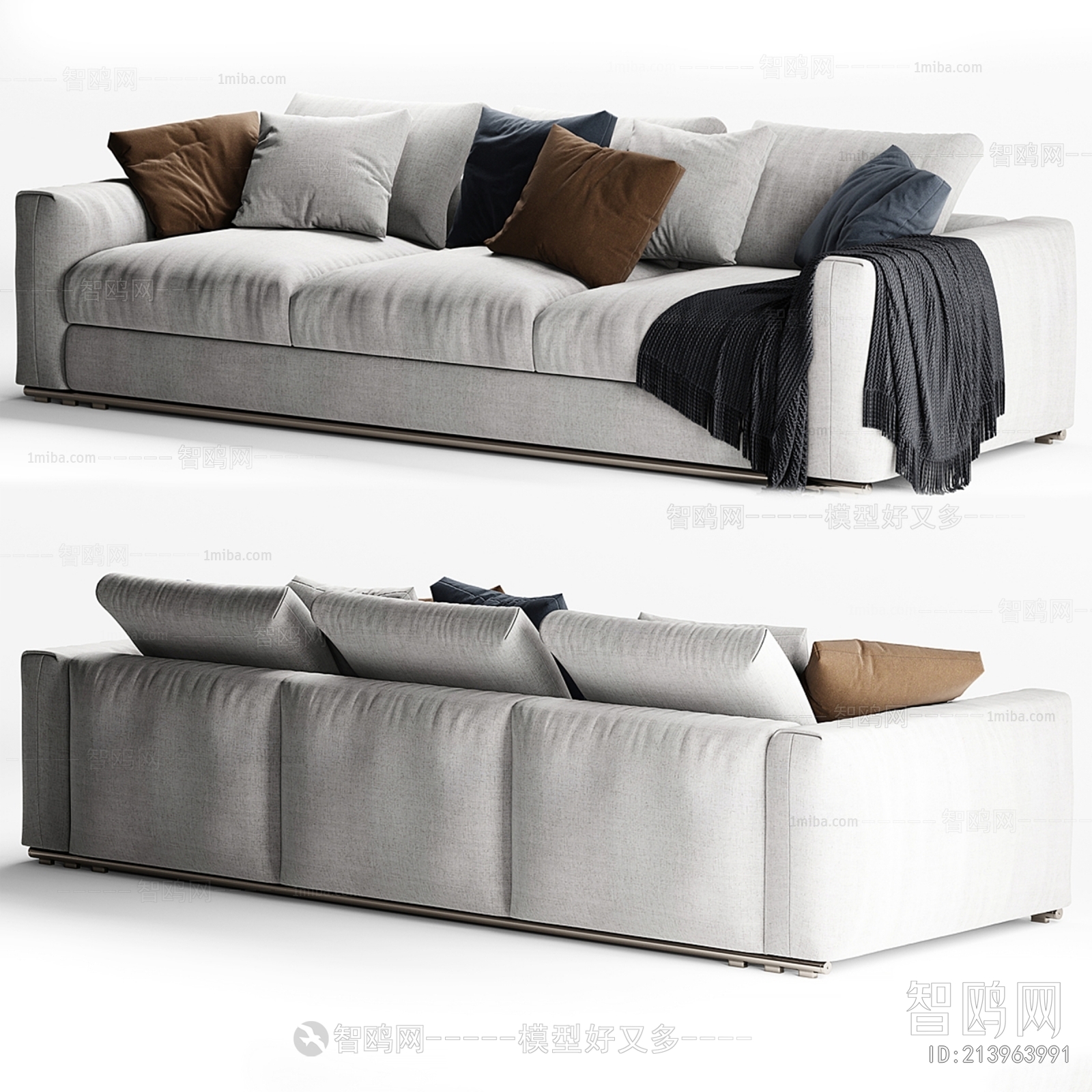 Flexform现代布艺三人沙发