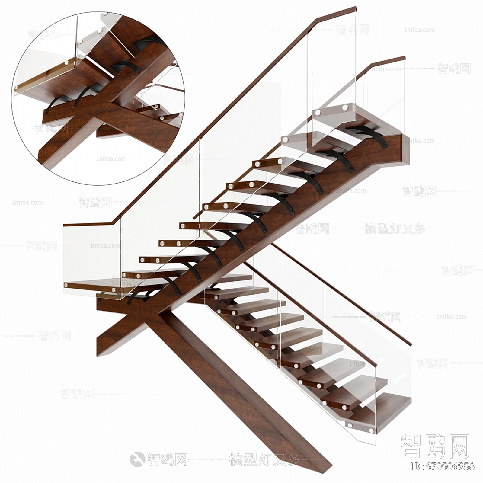 现代转角楼梯 玻璃扶手