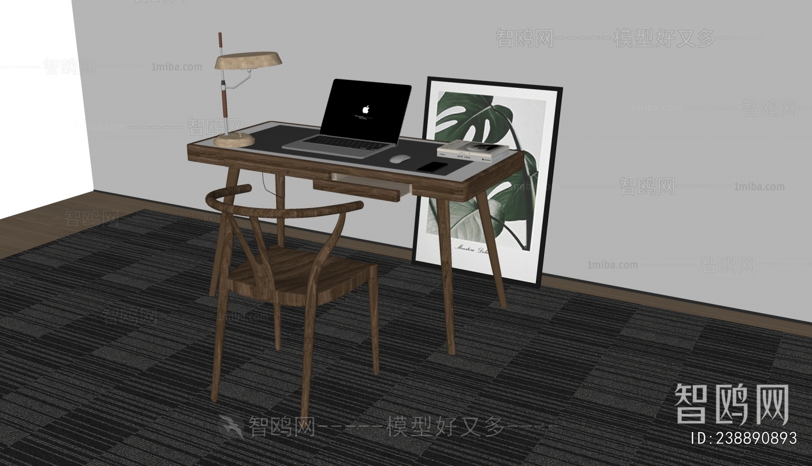 NATUZZI现代实木书桌椅3D模型下载
