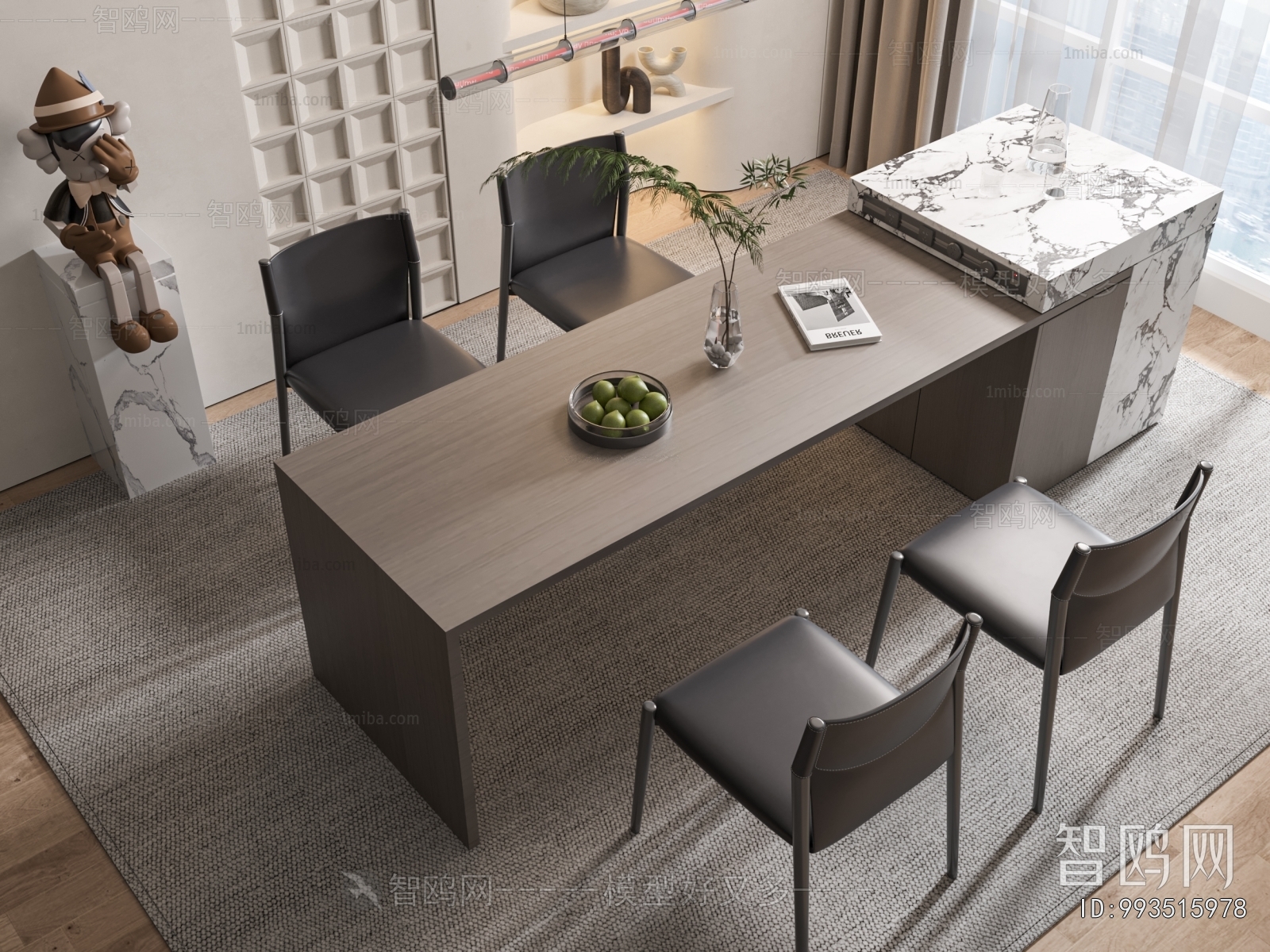 现代岛台餐桌椅组合3D模型下载