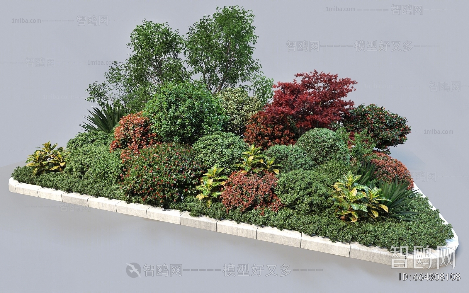 现代花坛 球形灌木3D模型下载